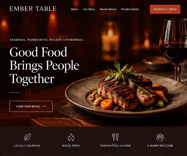 Ember Table — Restaurants & hospitality demo website concept